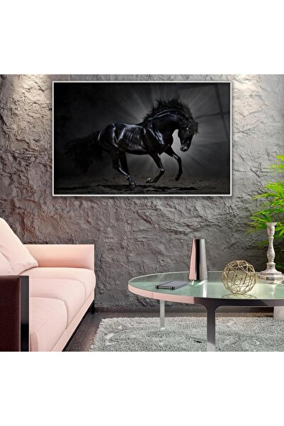 EMYA HOME Μαύρος ζωγραφική σε γυαλί αλόγου με μεταλλικό πλαίσιο