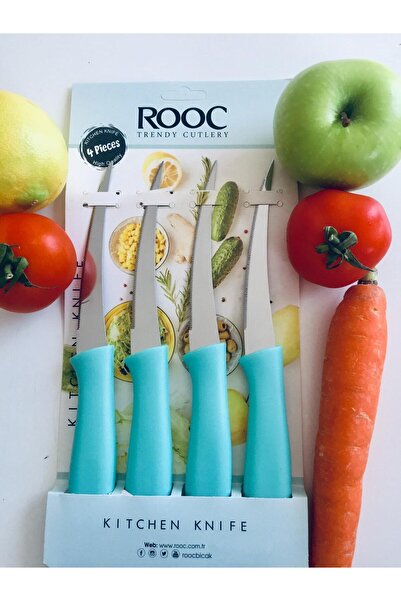 Rooc 4'lü Lazer Kesim Tırtıklı Meyve Sebze Bıçak Seti - Turkuaz