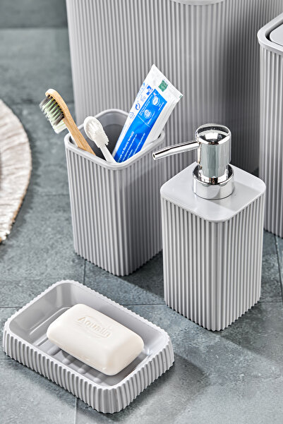 Homie 3 Parça Kare Lavabo Banyo Seti - Sıvı Sabunluk Katı Sabunluk Diş Fırçası