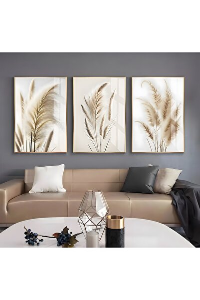 EMYA HOME Metal Çerçeveli Üçlü Başak Cam Tablo