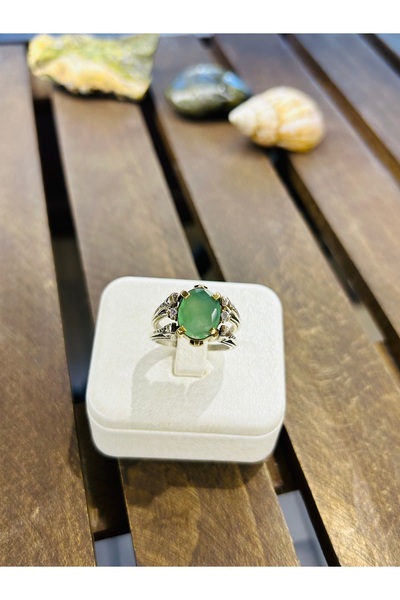 Luna Pembe Zirkon ve Aventurin Doğal Taşlı Çift Taraflı Gümüş Yüzük