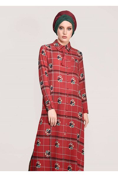 TRENDTESETTÜR Women's Red T 0203 Lmf- Patterned Long Tunic