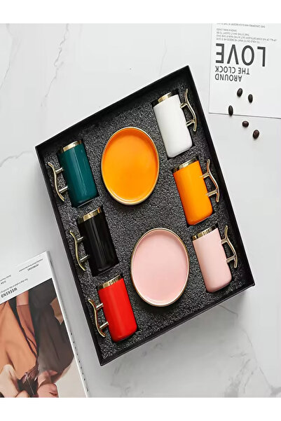 MOTAFAEL 12 Parça 6 Kişilik Porselen Geometrik Lüks Türk Kahvesi Fincan Takımı