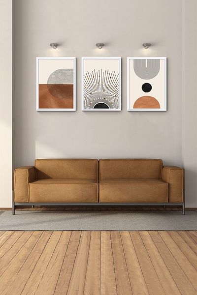 Hagen White Framed Mdf Painting Modern Painting Set of 3 Landscape Paintings Large Living Room Painting Set