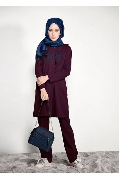 TRENDTESETTÜR Γυναικείο Σετ Φούτερ με κουκούλα μπορντό 10104