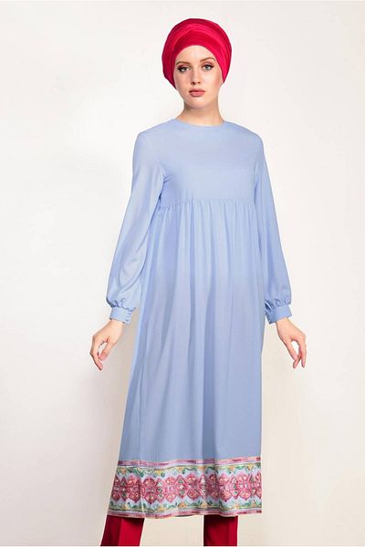 TRENDTESETTÜR Tunica lungă de damă albastră T 95171 Ikoll cu detaliu de broderie
