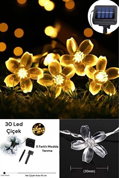 Örgün Aydınlatma Dekoratif Çiçek Desenli Güneş Enerjili 30 Ledli Bahçe/Balkon/Çardak Aydınlatması