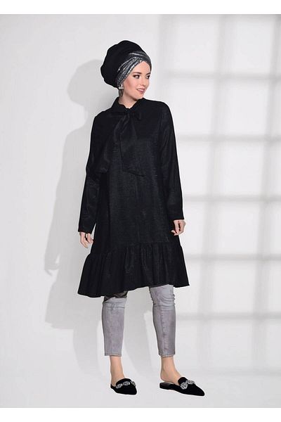 TRENDTESETTÜR Women's Black T 5065 Glitter Tunic