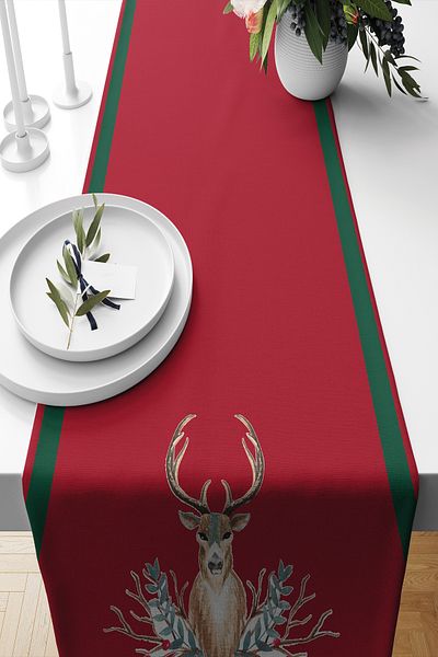 Belle Benoit New Year Red Design Digital Printed Gift Decorative American Service Runner 140X40 cm