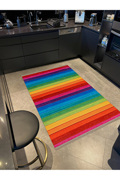 Rugs Modern Halı Asena Koleksiyonu Gökkuşağı Temalı Renkli Şeritler Desenli K...