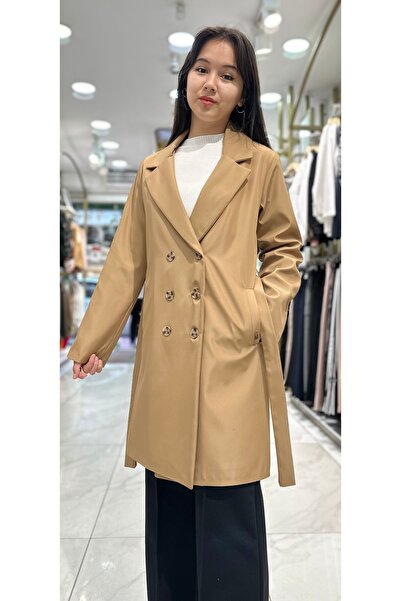 Minimoda Kids İçi astarlı cepli kız trençkot