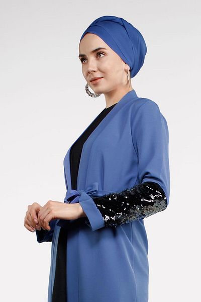 TRENDTESETTÜR Γυναικείο μπουφάν με λουράκι Navy Blue (INDIGO) με παγιέτες 4033
