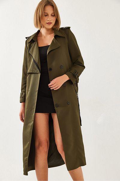 Bianco Lucci Damen Garni Windjacke Detail Clamshell Trenchcoat 2488 60261003
