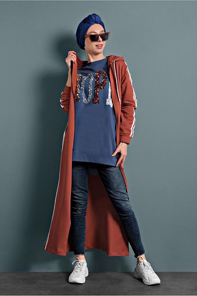 TRENDTESETTÜR Γυναικεία πορτοκαλί (ORANJ) λεπτομερή αθλητική φόρμα με φερμουάρ Ferace 4202