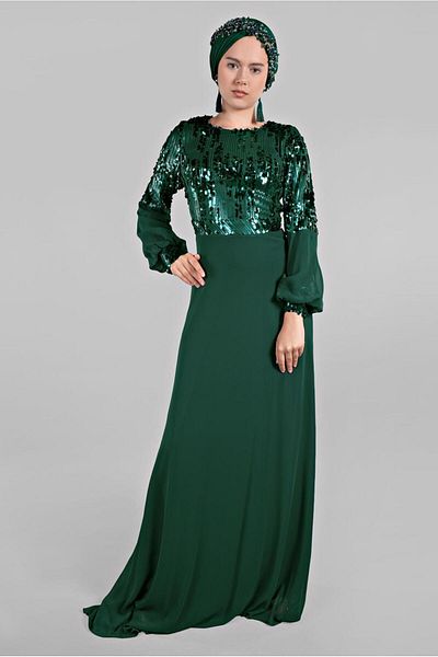 TRENDTESETTÜR Rochie de seară balon cu mâneci cu paiete, verde (R.EMIRAL) pentru femei 63393