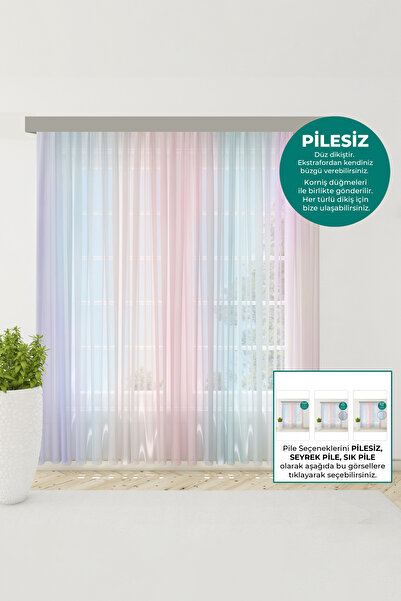 Bebemotto Soft Gökkuşağı Pastel Pembe, Mor Çocuk Odası, Bebek Odası tül perde