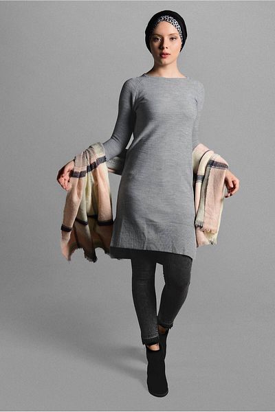 TRENDTESETTÜR Women's Gray Slit Detailed Knitwear Tunic 60815