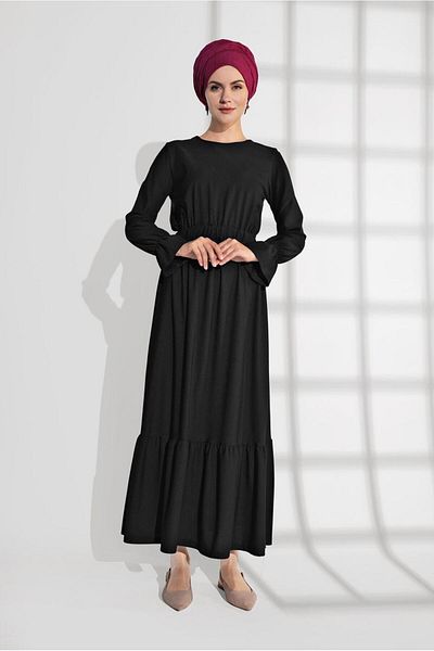 TRENDTESETTÜR Γυναικείο μαύρο φόρεμα με ελαστική μέση 9116