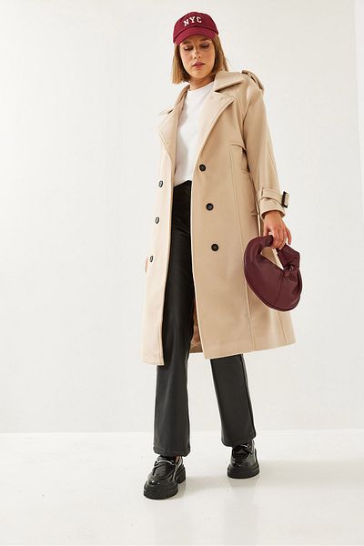 Bianco Lucci Women's Back Button Detail Cashmere Coat 2492 60261006