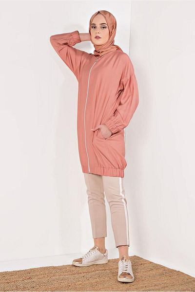 TRENDTESETTÜR Γυναικείο μπουφάν με ροζ φερμουάρ - Crew Neck T 1617