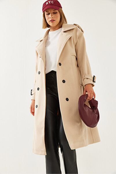 Bianco Lucci Women's Back Button Detail Cashmere Coat 2492 60261006