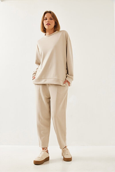 Bianco Lucci Women's Bottom and Top Set with Button Detail on the Sides 60351257