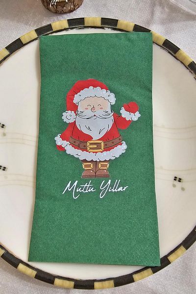 PEKSHOP Santa Claus Printed Green Christmas Napkin - Green Napkin 12 Pack