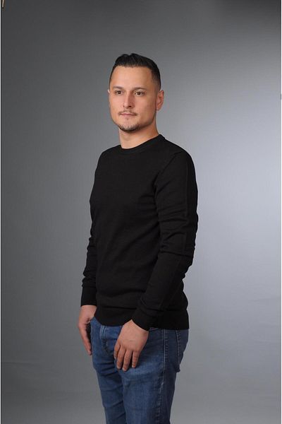 YMA TRİKO Мъжки пуловер с кръгло деколте от основен памучен трикотаж