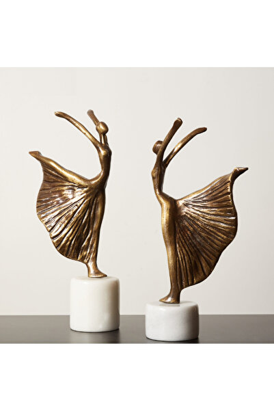 MIARIK DESIGN & DEKORASYON Dekoratif Beyaz Mermer Kaideli 2li Eskitme Balerin Dekor