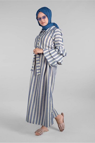TRENDTESETTÜR Γυναικείο φόρεμα με ρίγες με μανίκια Navy Blue (INDIGO) 3266