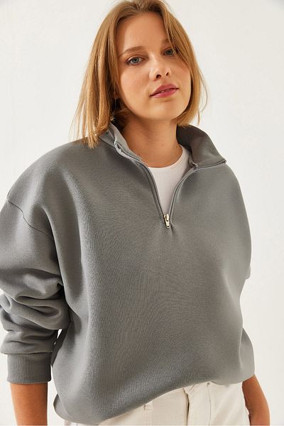 Bianco Lucci Γυναικείο φούτερ oversize με φερμουάρ 60351254
