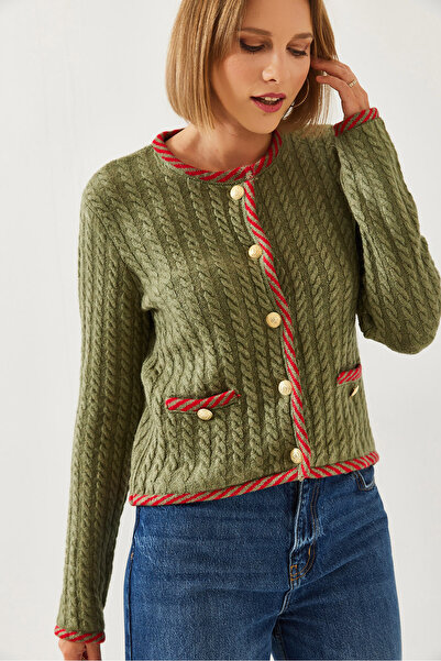 Bianco Lucci Women's Hair Braided Pocket Knitwear Cardigan 241083 60251984