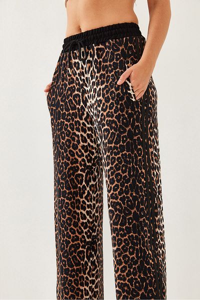Bianco Lucci Dámské kalhoty Palazzo s modálním leopardím vzorem 60351237