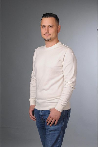 YMA TRİKO Мъжки пуловер с кръгло деколте от основен памучен трикотаж