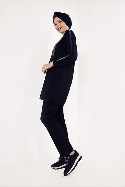 TRENDTESETTÜR Γυναικείο σετ αθλητικής φόρμας Navy Blue Stone μπροστά 5238
