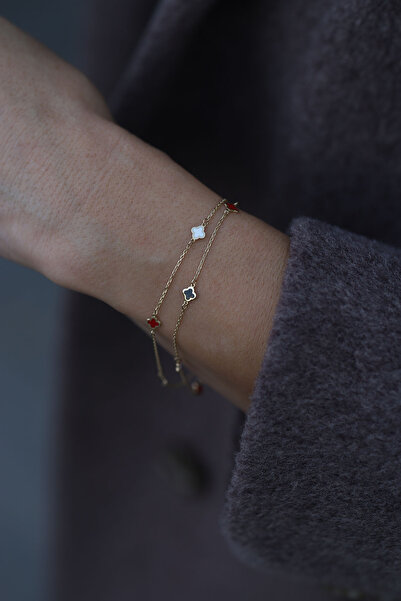 Yenigün Kuyumculuk 14 Ayar Altın Şans Yoncası Mineli Bileklik