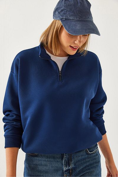 Bianco Lucci Women's Zippered Oversize Sweatshirt 60351254