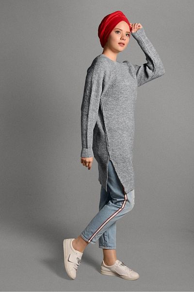 TRENDTESETTÜR Women's Gray Glitter Knitwear Tunic 0008
