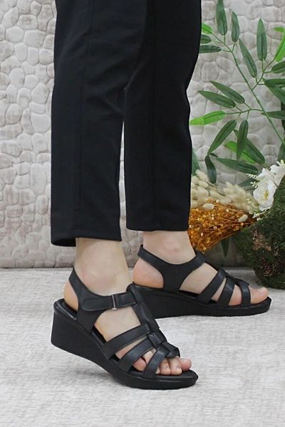 Prego Mavişim - Sandale de damă, talpă Poly Light, detaliu Troc elastic, NEGRU LA NEGRU