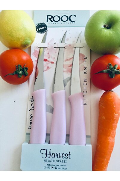 Rooc 3'lü Lazer Kesim Tırtıklı Meyve Sebze Bıçak Seti