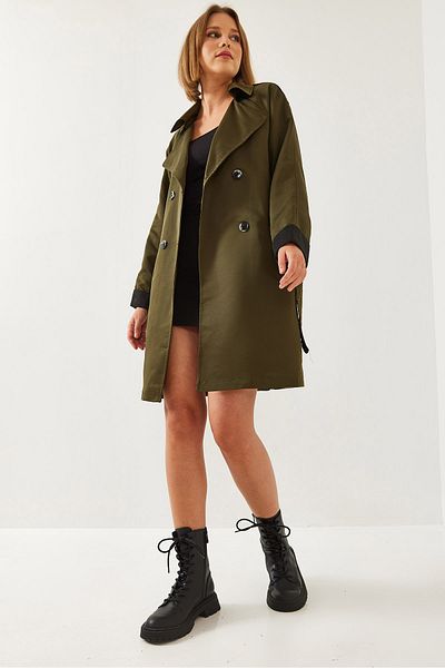 Bianco Lucci Women's Sleeve Garni Detaillierter Trenchcoat mit Gürtel 2447 60261004