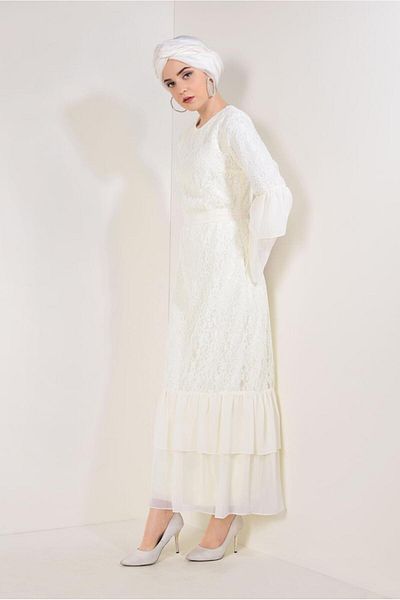 TRENDTESETTÜR Evening Dress with Flywheel Sleeves and Lace Detail - t 73706