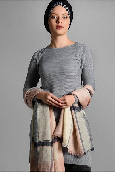 TRENDTESETTÜR Women's Gray Slit Detailed Knitwear Tunic 60815