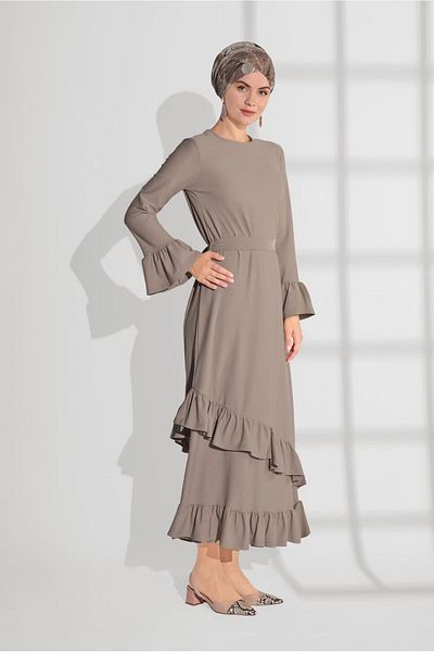 TRENDTESETTÜR Γυναικείο φόρεμα με μανίκια βιζόν και φούστα με βολάν 2216