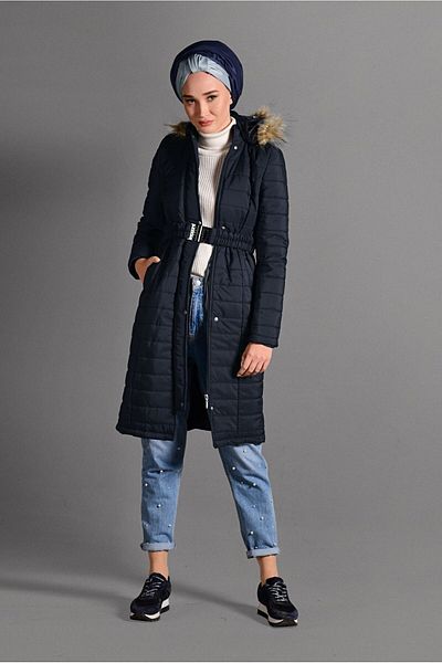 TRENDTESETTÜR Γυναικείο πουπουλένιο παλτό Navy Blue Hooded - 4502