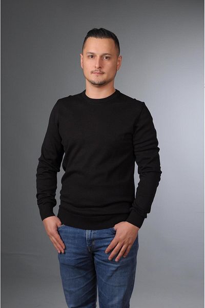 YMA TRİKO Мъжки пуловер с кръгло деколте от основен памучен трикотаж
