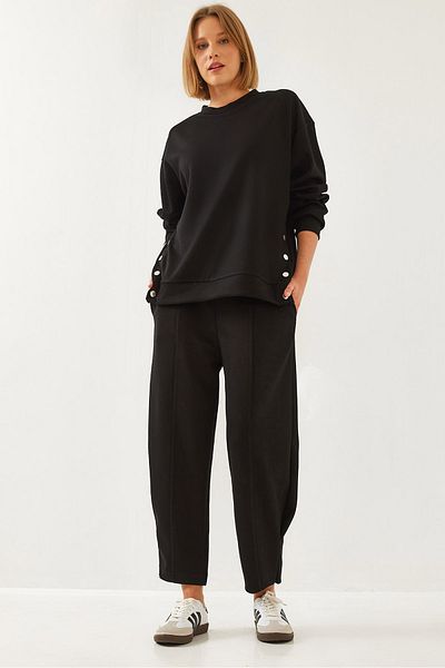 Bianco Lucci Women's Bottom and Top Set with Button Detail on the Sides 60351257