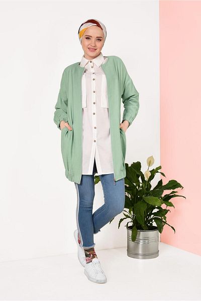 TRENDTESETTÜR Πράσινο γυναικείο μπουφάν - Crew Neck, Zip T 1617