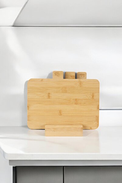 Mirilliahome 3'lü Bambu Standlı Kesme Tahtası Seti - Standlı Çoklu Kesme Doğr...