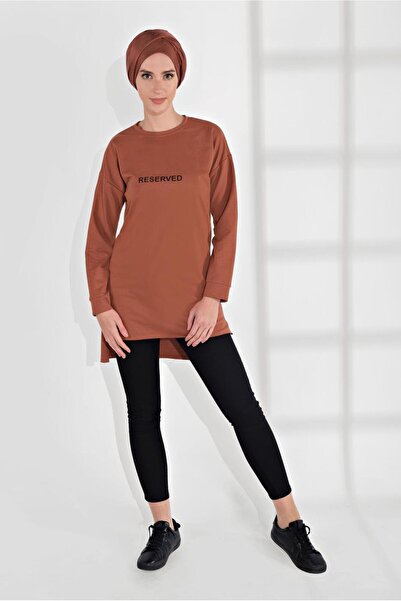 TRENDTESETTÜR Women's Brown (TILE) Cotton Text Printed Tunic 2300